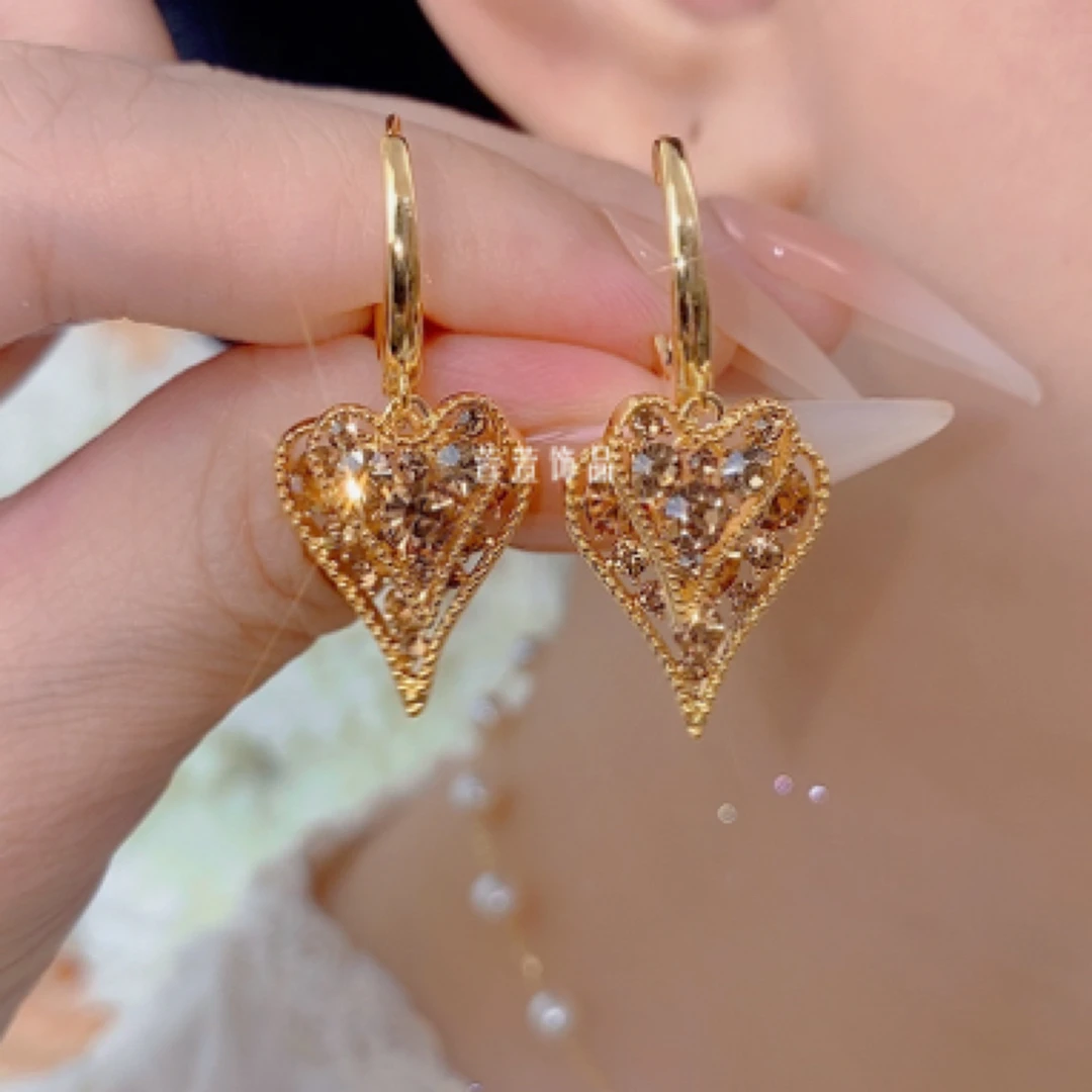 铜合金无非金属耳饰 【心心相印】精致气质百搭小众设计感耳环0409