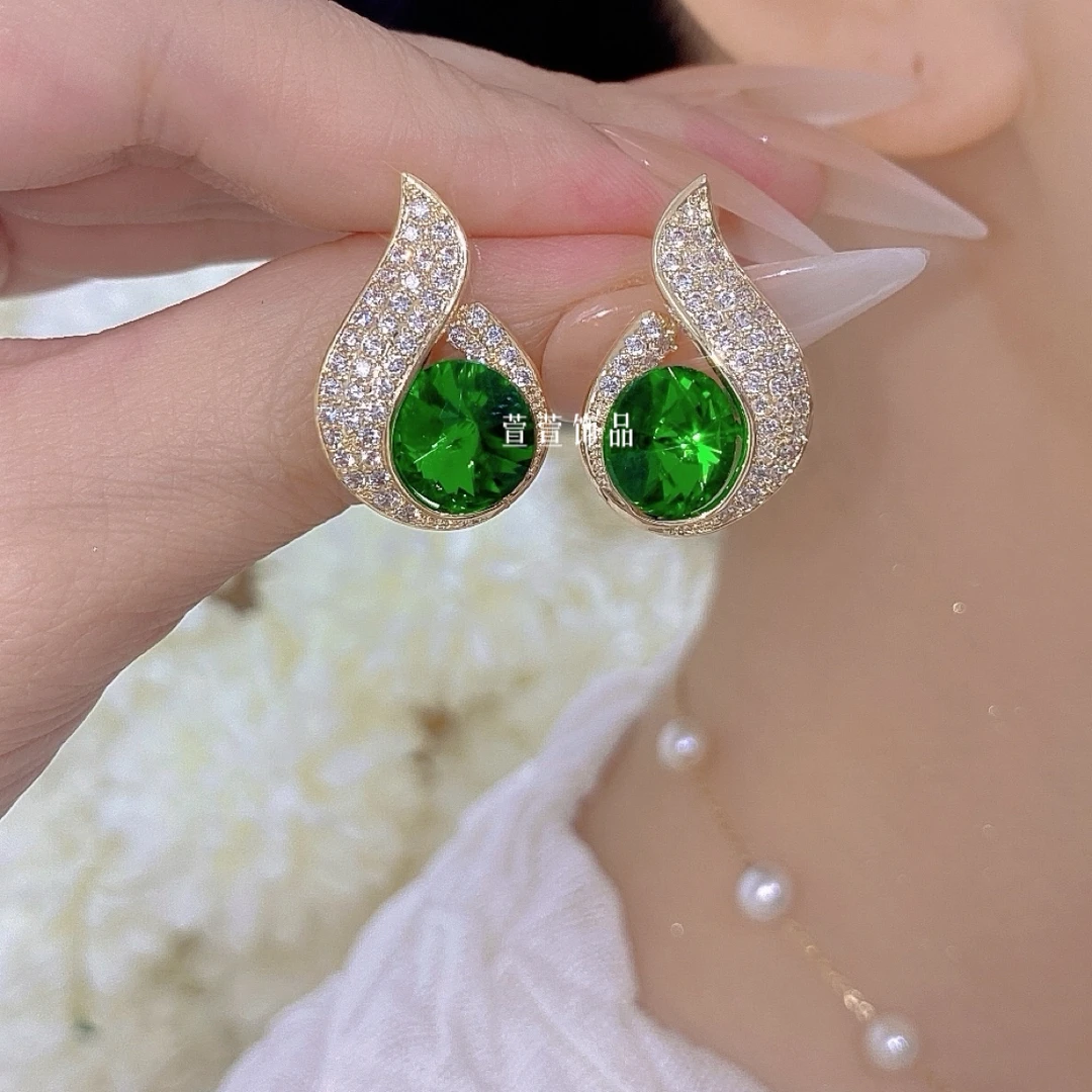 铜合金耳饰 【绿青】轻奢气质百搭精致小众复古绿色耳环0162时尚