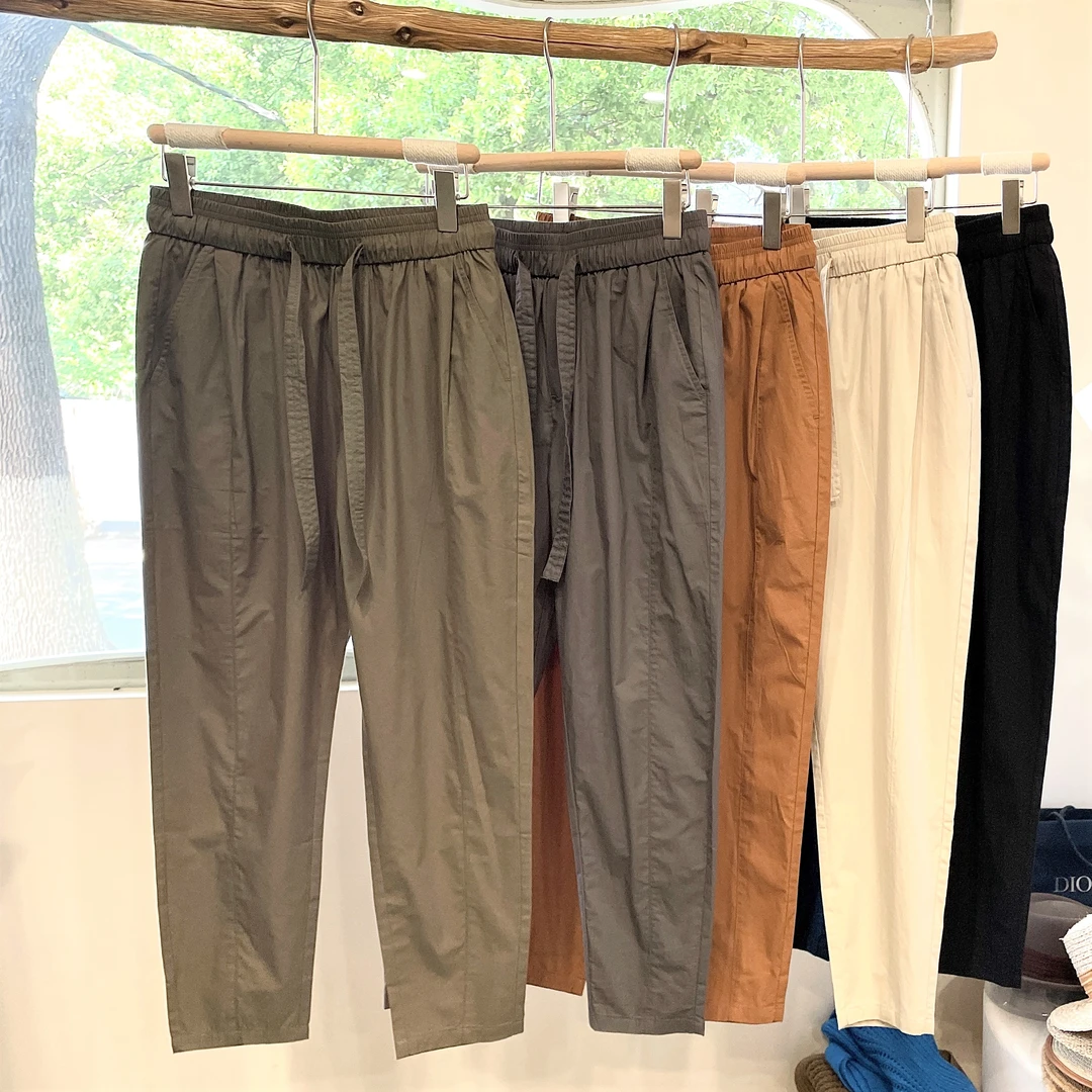 夏季百搭简约阔腿纯色宽松男士哈伦水洗纯棉长裤通用松紧腰N568