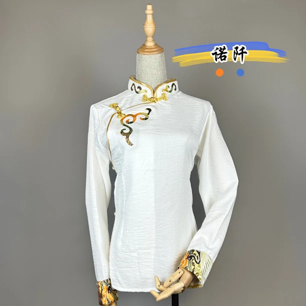 女士藏式衬衣袖口拼接藏式衬衫 西藏藏装内搭休闲百搭衬衣