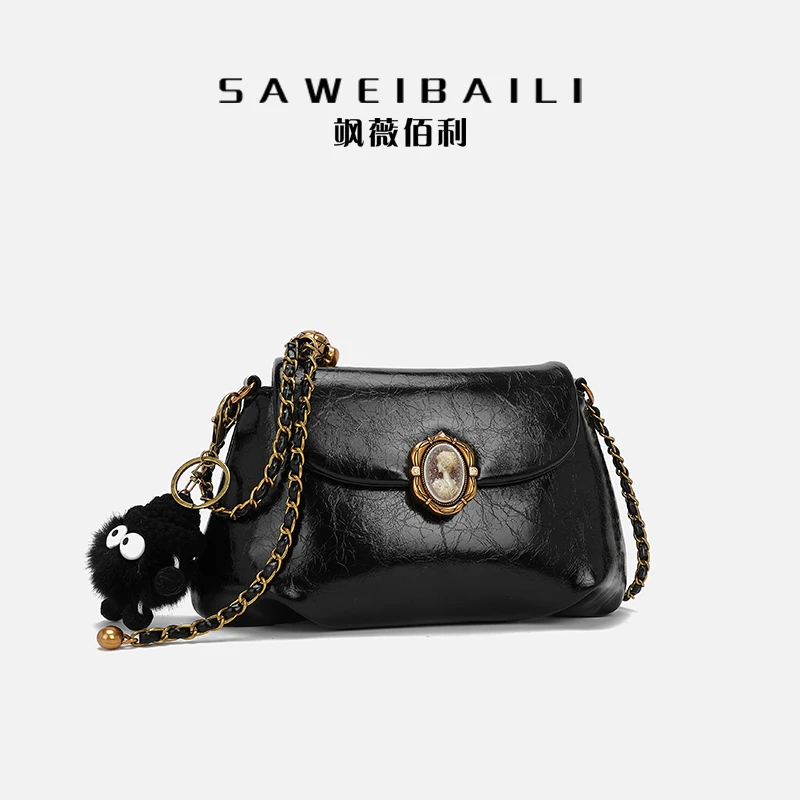 SAWEIBAILI美人扣破碎感云朵褶皱包单肩斜跨链条包-60210-6