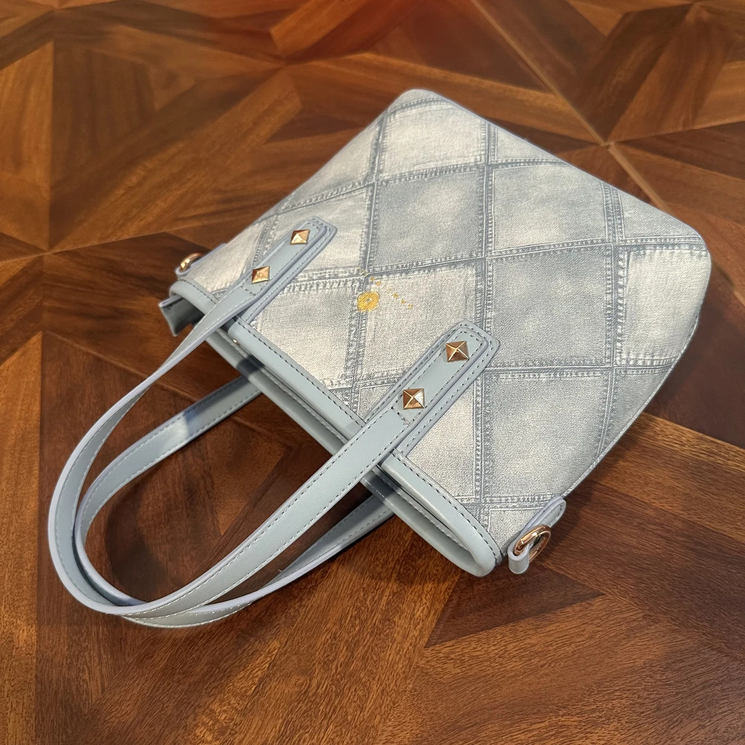 高级感手提通勤包牛仔蓝小托特包-60048