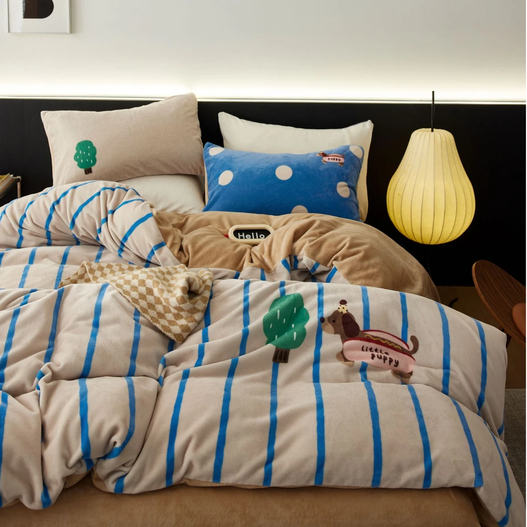 【MJ】加厚冬季牛奶绒四件套裸睡床品学生宿舍三件套