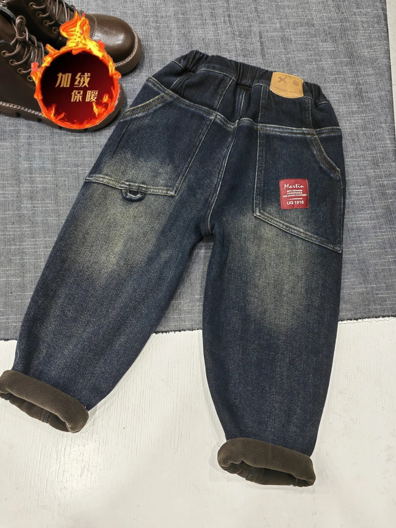 ZK10儿童加绒加厚保暖冬季中大童牛仔裤