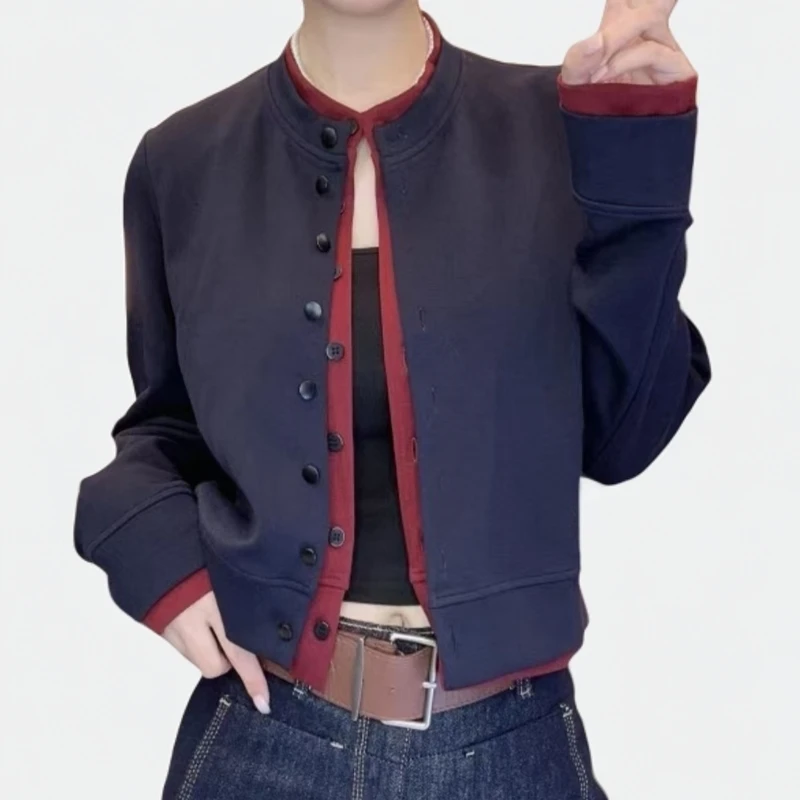 【Q】假两件拼色开衫外套针织运动女士拼接秋季撞色LZX937