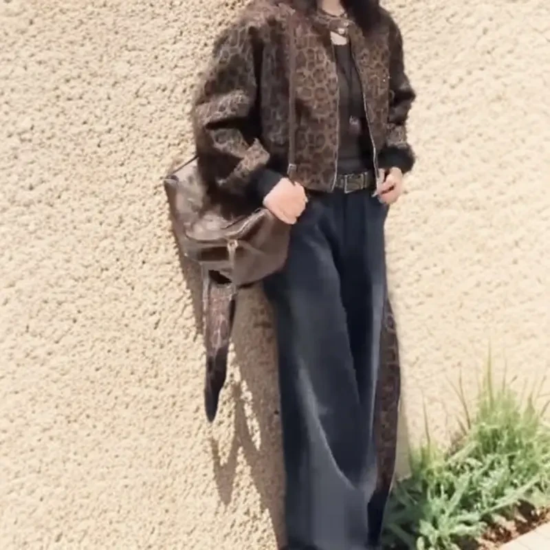 【Q】豹纹外套2025早春港风小众宽松设计短款外套夹克LZX961