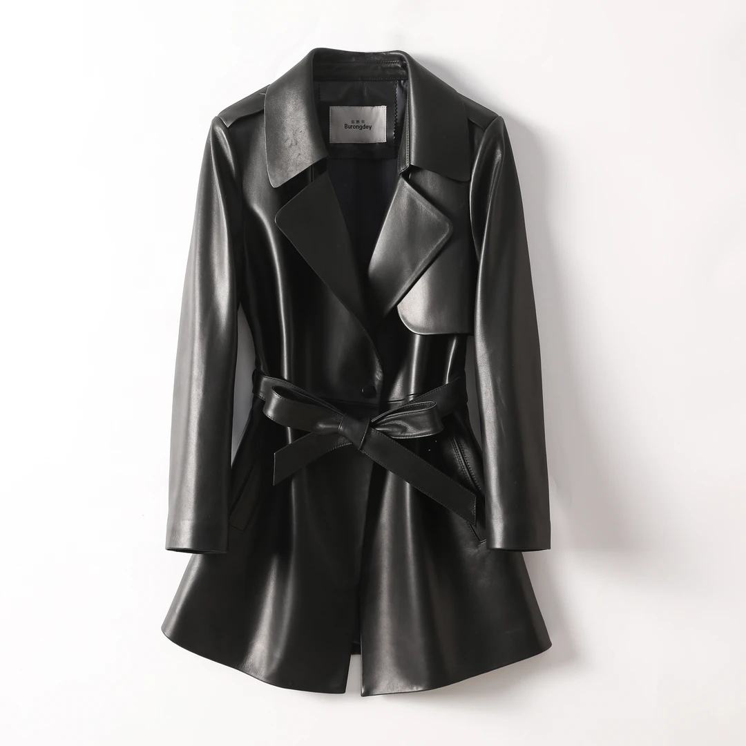 BURONGDEY/佰朗帝新款设计师小众收腰显瘦23012绵羊皮风衣（宇哥）