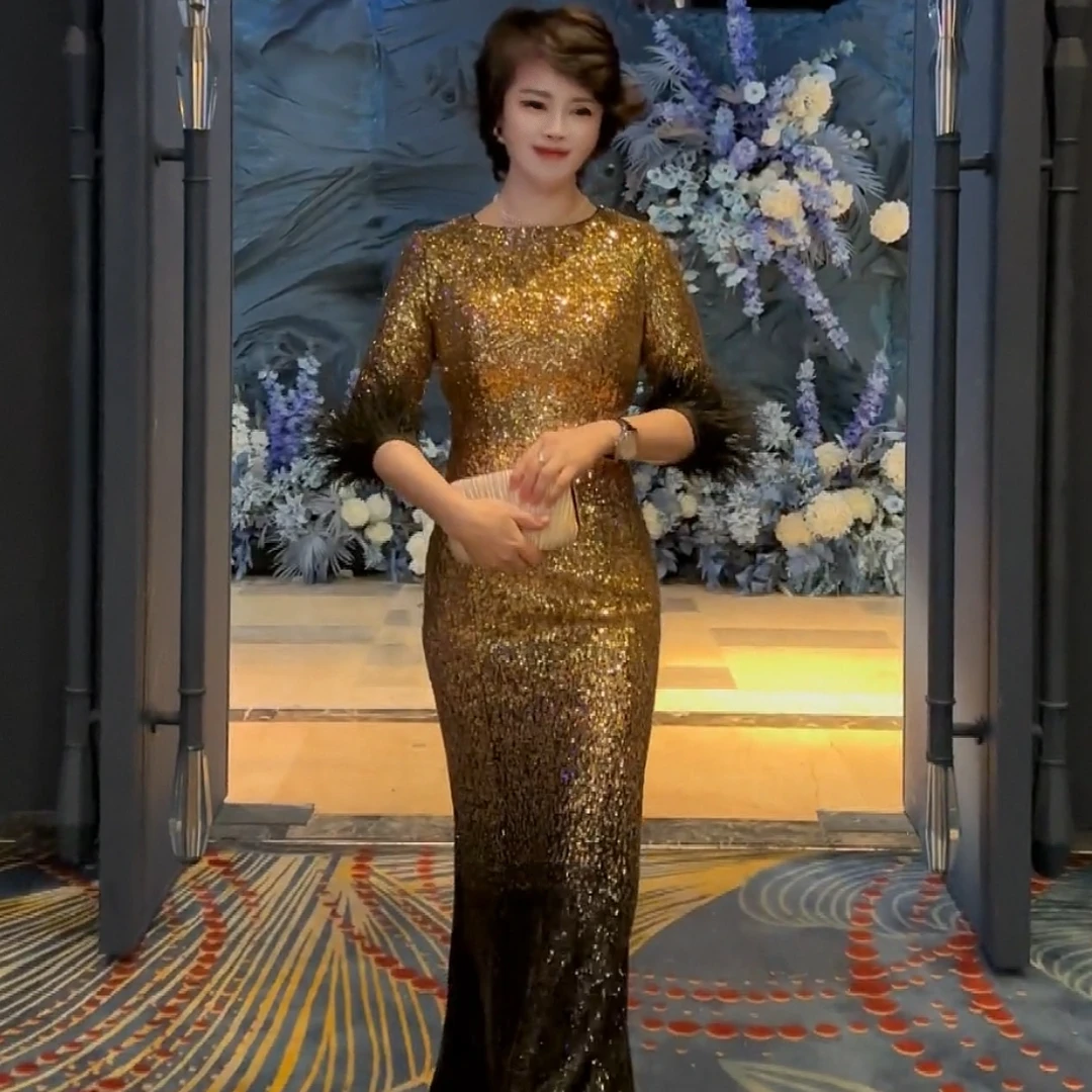 BOFEINA/帛妃娜高定礼服宴会重工气质修身显瘦线条简单而礼服