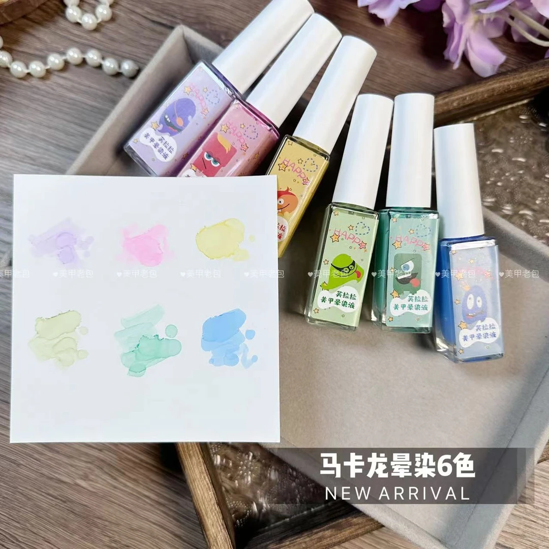 【6瓶】三代马卡龙晕染液·芙拉拉美甲晕染液6ml尖头毛刷（不带色版）