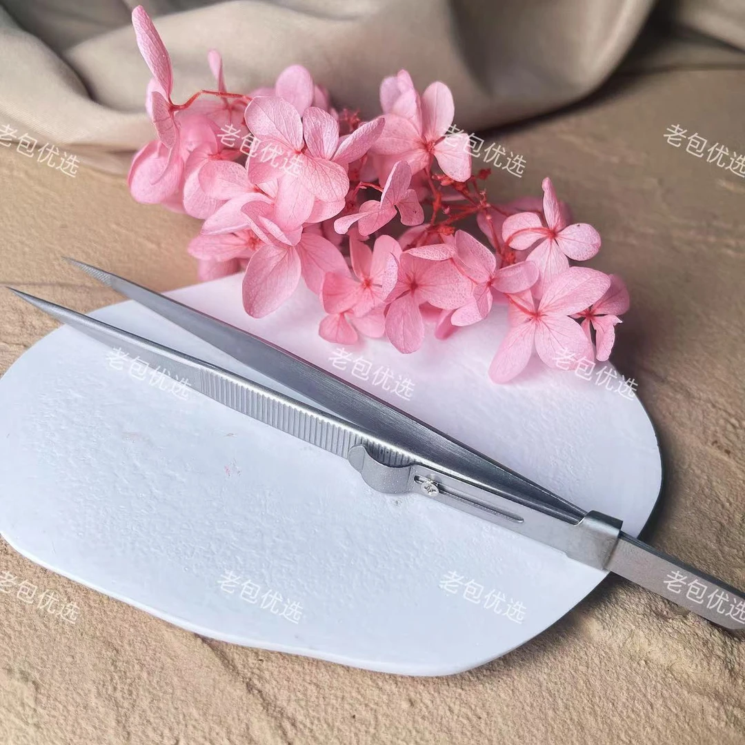 【1支】防滑带锁美甲饰品直镊饰品精密镊子取钻不锈钢美甲工具