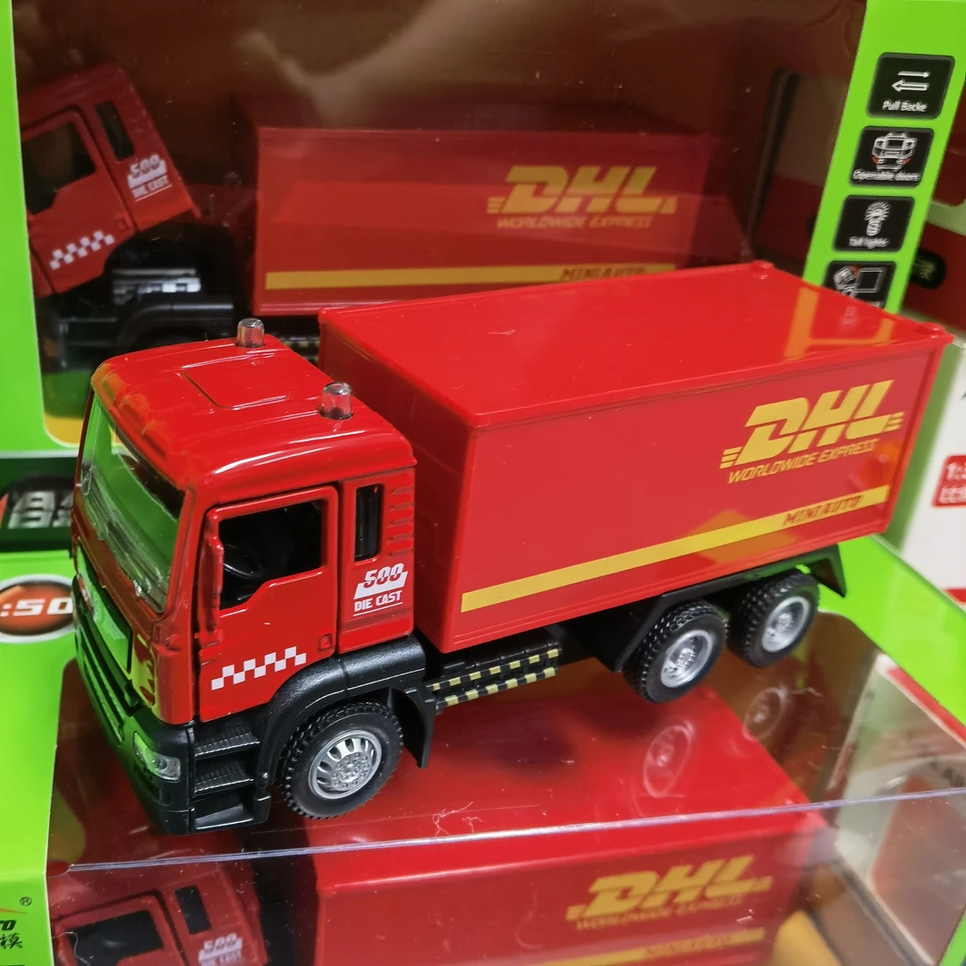 合金声光货柜车快递车三开门1:50模型车回力车玩具小车
