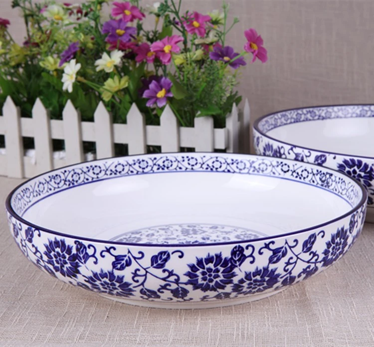 青花瓷中式陶瓷大碗浅碗水煮鱼碗鱼头泡饼碗剁椒鱼头盘汤碗鱼盘