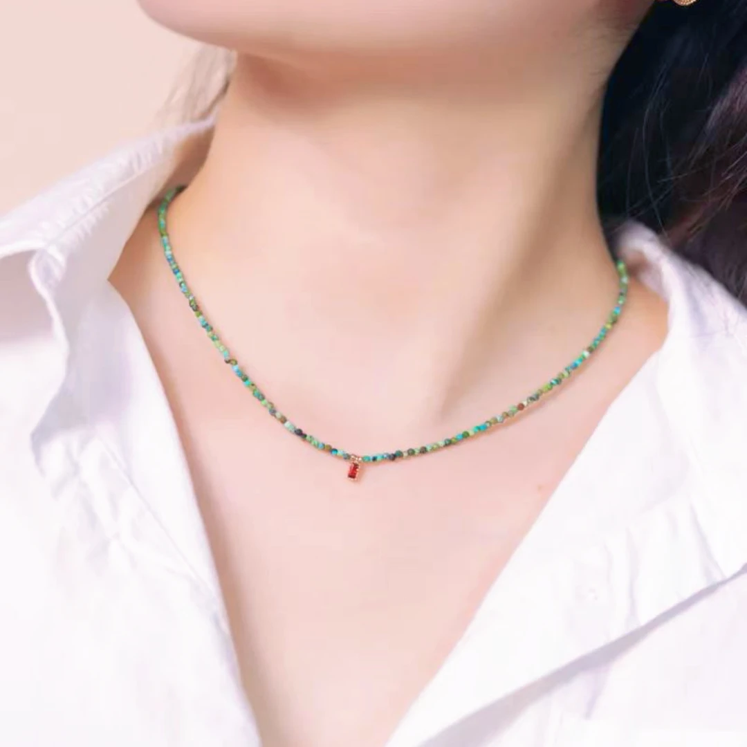 钛钢项链 叠搭叠戴手工串珠彩珠红锆项链 国风  彩色  小众绿色