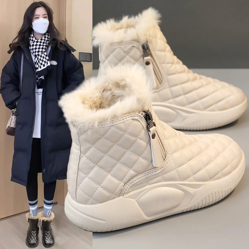 雪地靴女冬季加绒加厚2023新款短筒保暖时尚软底爆款面包棉鞋