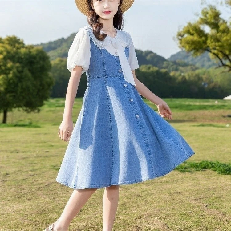 女童牛仔时髦夏装2024新款洋气夏季儿童公主裙中大童夏款女孩裙子