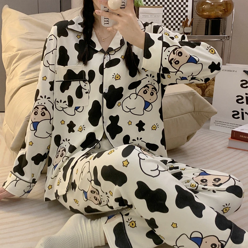 长袖翻领春秋2023新款睡衣女网红ins风卡通开衫学生可外出家居服