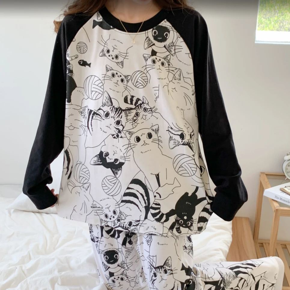 【圆领系列】睡衣女春秋长袖秋冬季网红ins风可爱卡通家居服套装