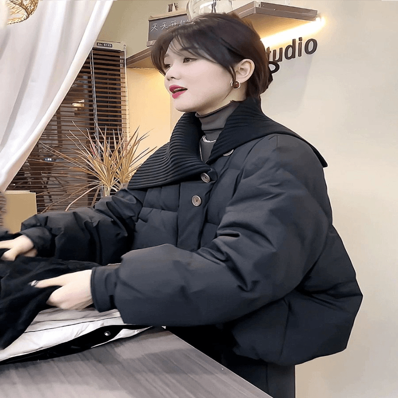 2023新款羽绒服女冬短款潮流韩版毛线领拼接白鸭绒面包服加厚洋气