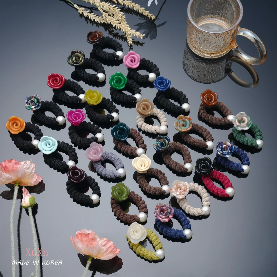 韩国BF玫瑰花电话线发圈发饰ins小众饰品氛围感上班发饰精致头饰