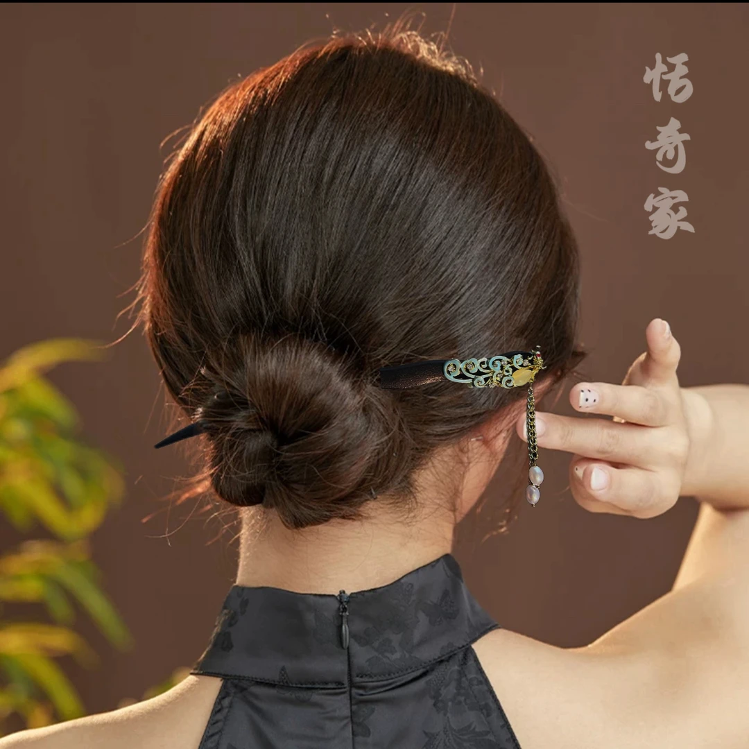 “凤求凰”高定凤凰木质手工发簪设计百搭简约日常簪发a143