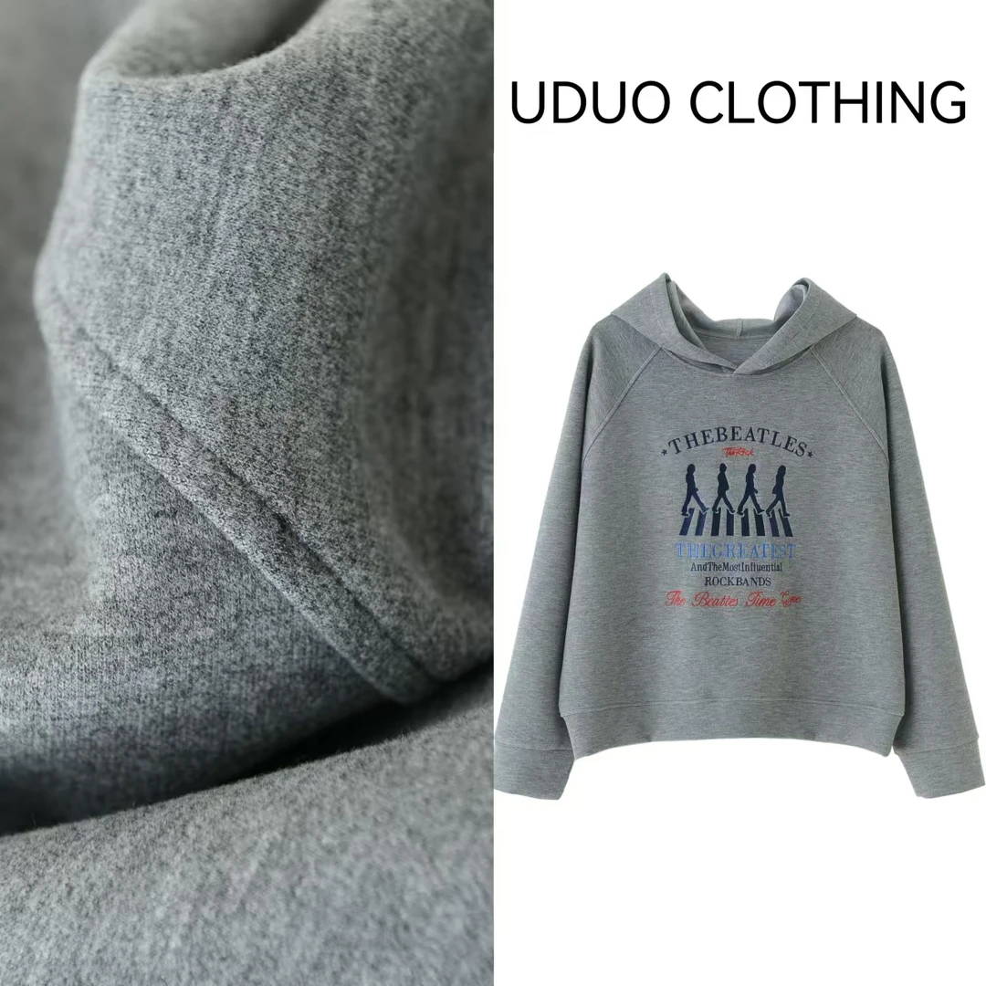 uduo clothing【澳 毛 天 丝】美式复古连帽卫衣插肩袖重工刺绣7027