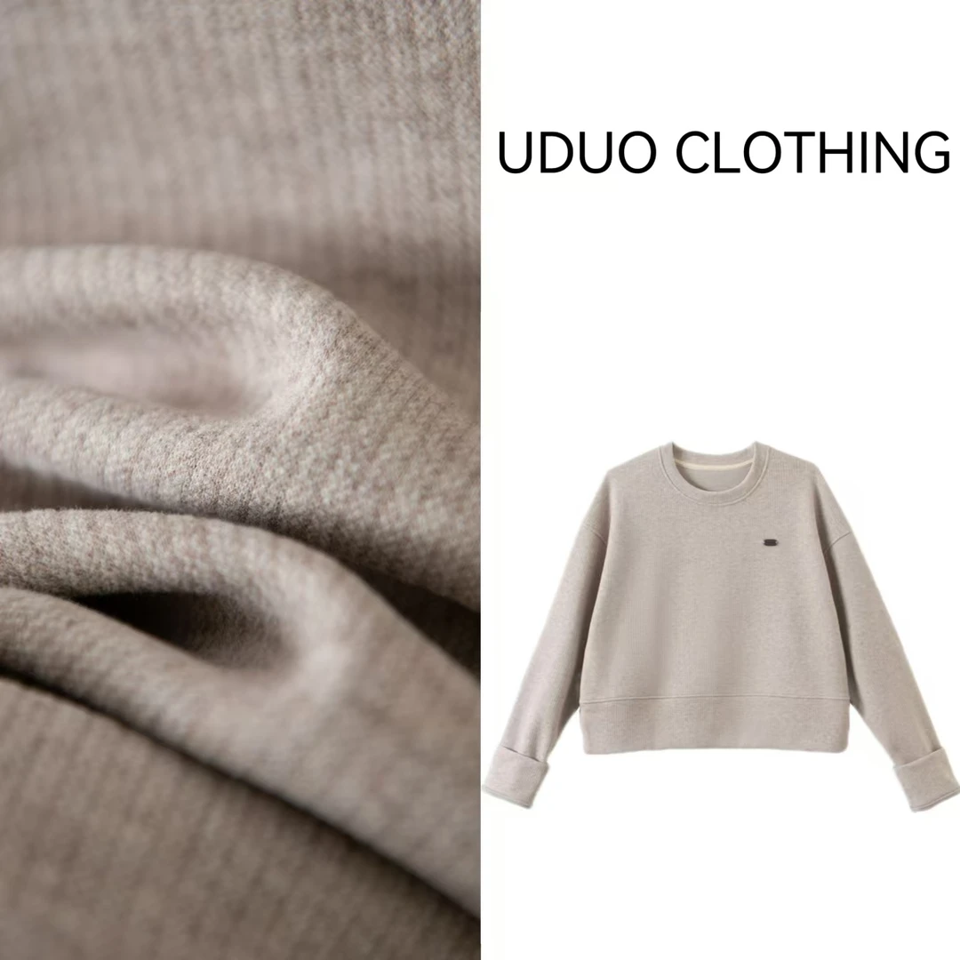 uduo clothing【羊 毛 混 纺】柔沙麦厚款极简风圆领短长袖卫衣7032