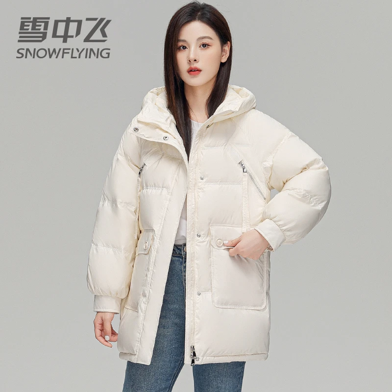 SNOW FLYING/雪中飞女中长款2023新款加厚保暖宽松时尚秋冬季外套