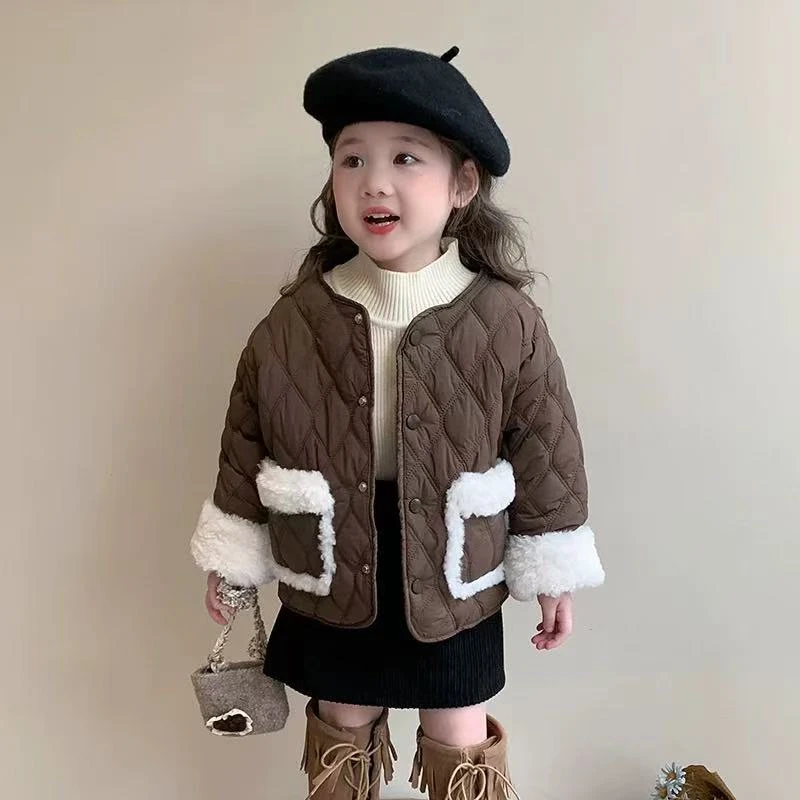 女童秋冬季棉服女宝宝加厚外套韩版洋气2024新款薄款棉衣儿童冬装