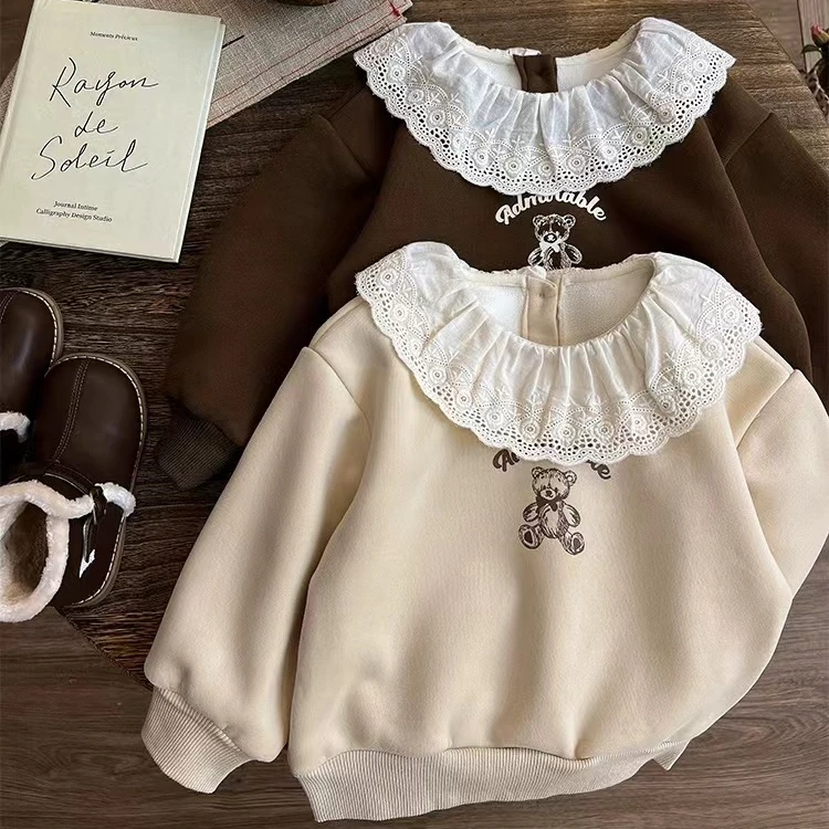 森系女童加绒卫衣秋冬2024新款洋气儿童冬装女宝宝加厚一体绒上衣