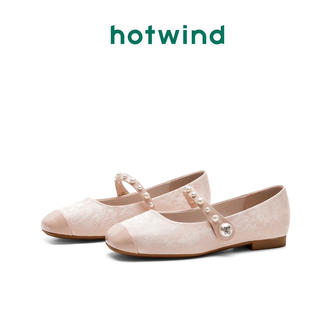 Hotwind/热风气质国风圆头时装鞋女2024新款百搭低跟单鞋七夕浪漫