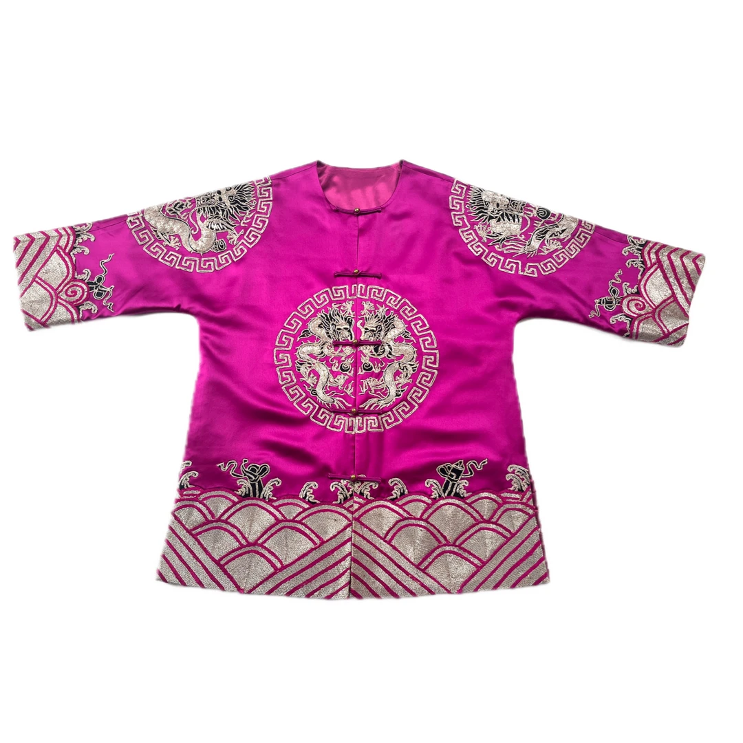 锦帛花衣天下原创设计老绣真丝缎对开龙褂子国潮风上衣中国风中式