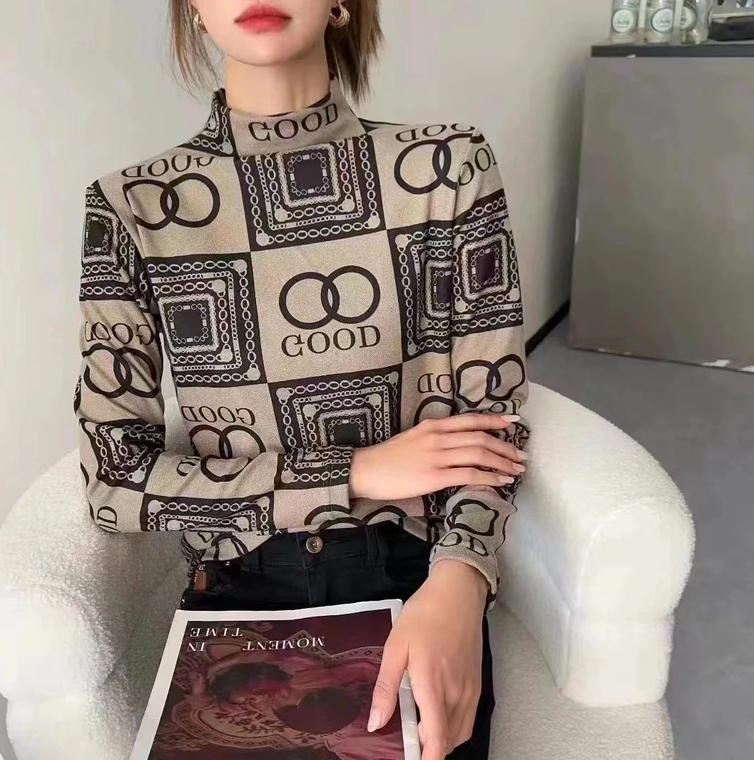 秋冬半高领德绒打底衫洋气女士百搭修身遮肉显瘦时尚小衫-12组合