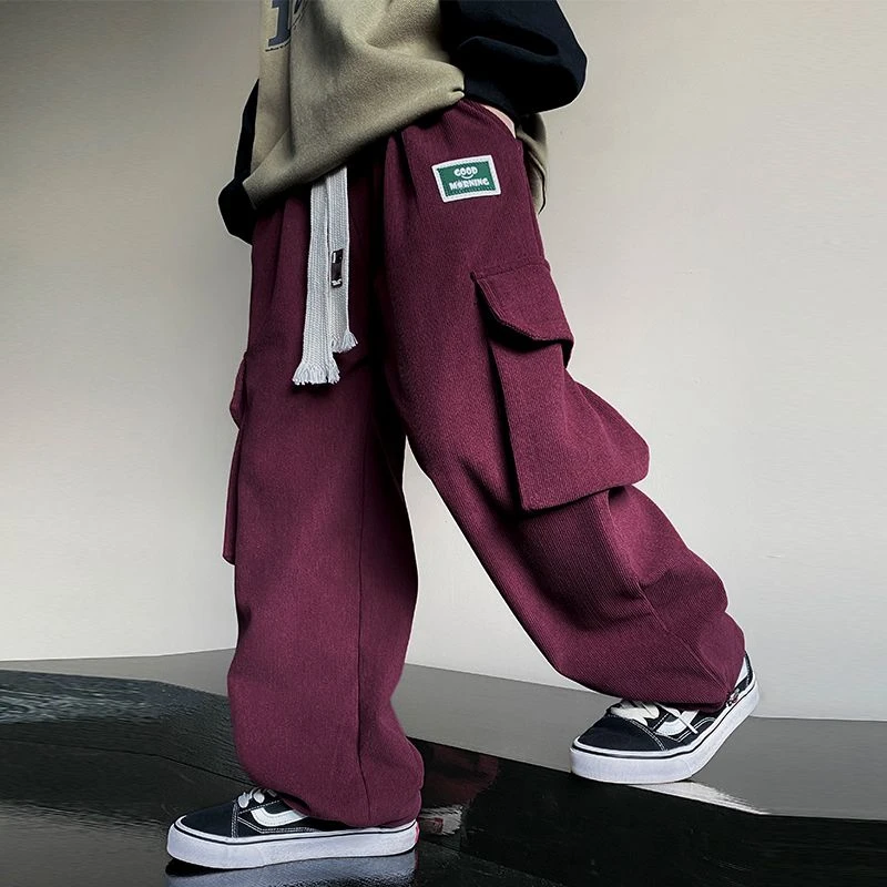 男童秋冬新条绒直筒工装裤中大童加厚一体绒休闲阔腿裤儿童休闲裤