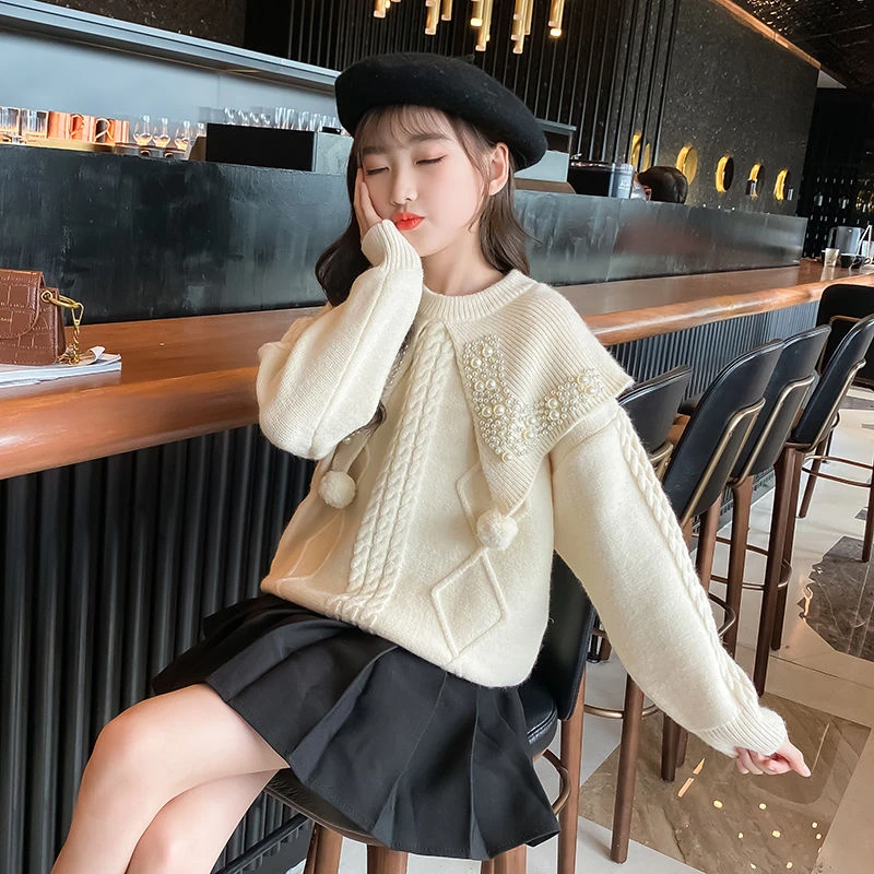 女童毛衣新款洋气大儿童上衣加绒加厚打底衫外穿女孩秋冬套装