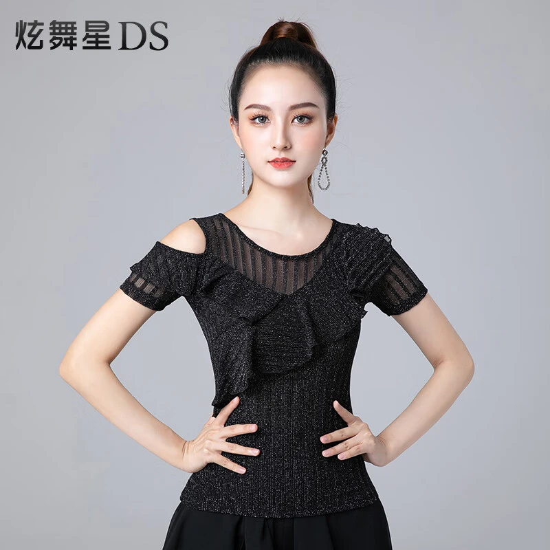 拉丁舞女上衣新款短袖国标摩登舞服装时髦交谊舞衣时尚舞蹈练功服