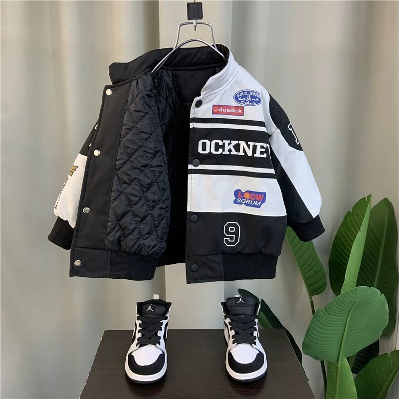 儿童男童外套加厚2023新款洋气男孩秋冬装宝宝酷帅棒球机车服潮