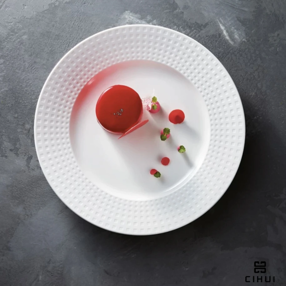 CIHUI 家用日式纯色简约高颜值方块浮雕西餐具陶瓷餐具深盘