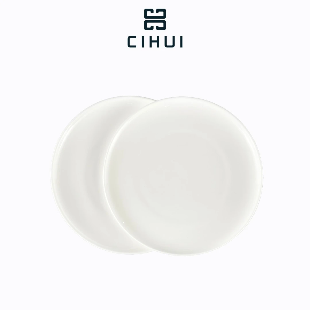 2支 白骨瓷简约月光圆盘骨碟20cm餐具日式家用商用高颜值餐盘