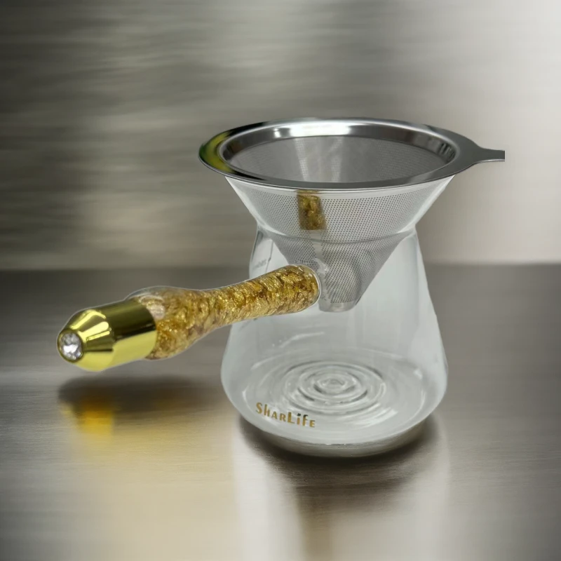 SharLife家用高档手冲咖啡壶滤网壶免滤纸咖啡过滤壶器金箔两件套