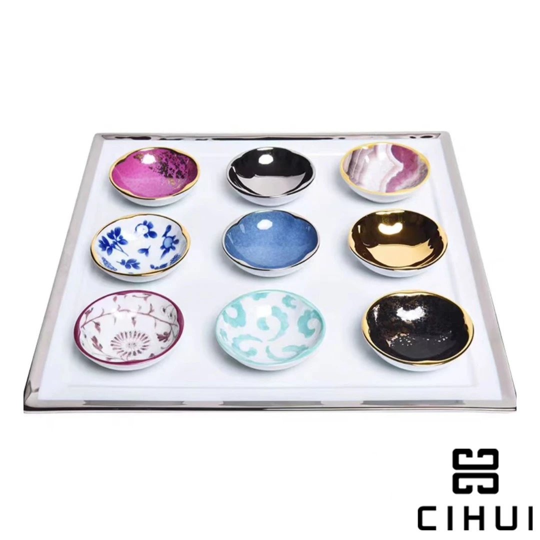 Legle France法国丽固  送礼祥云如意彩色九小碟套装九宫格