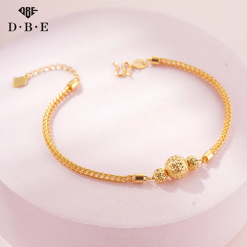 【DBE珠宝】5G足金黄金复古轻奢花丝镂空绣球转运珠编织手链6.51g