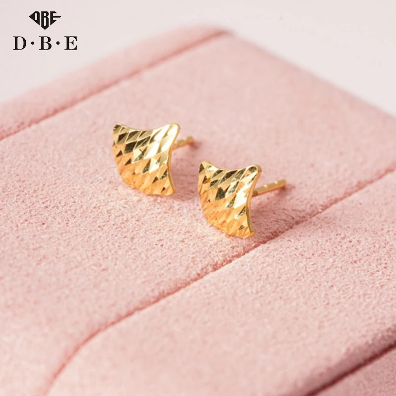 【DBE珠宝】足金女款小众小清新经典百搭迷你精致车花扇子耳钉