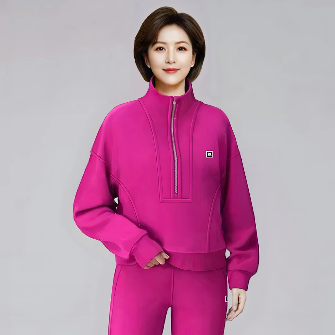 美式半拉链高领加绒加厚卫衣女2024冬季宽松休闲运动上衣套头外套