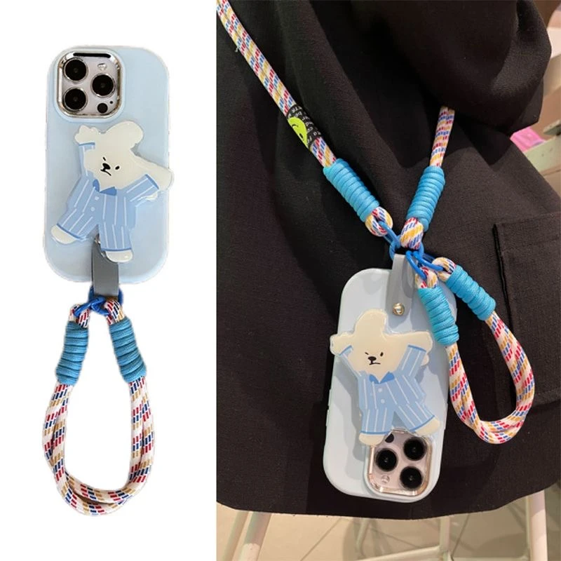 冰川蓝睡衣小熊支架手绳苹果15手机壳11iPhone13pro斜挎12软14