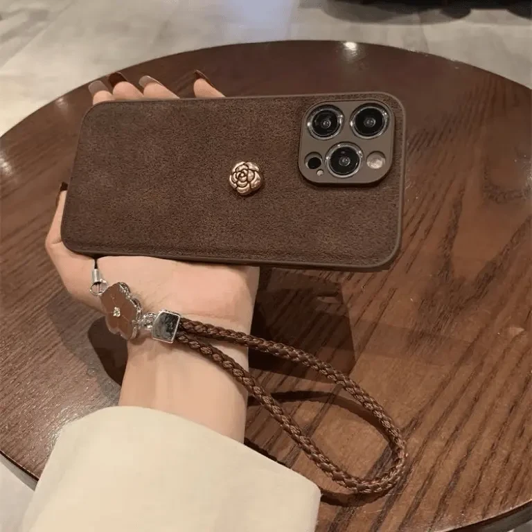 秋冬网红小香风山茶花挂绳苹果16PM/华为oppo/vivo小米手机壳轻奢