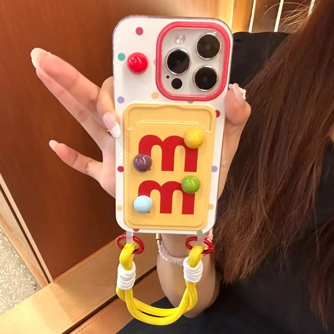M卡包立体樱桃带手绳iPhone15手机壳苹果14/13/12/华为P60软壳