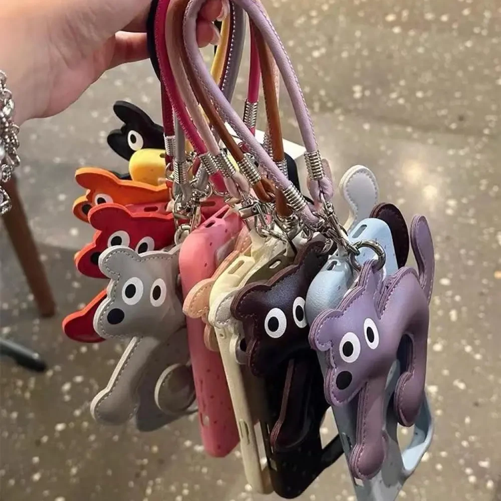 新款纯色波点狗适用iPhone15promax手机壳苹果14防摔13挂绳12男女