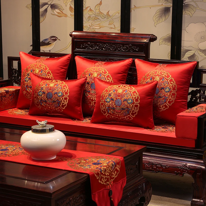 【吉祥】新中式沙发坐垫实木家具沙发垫子红木罗汉床五件套可定制