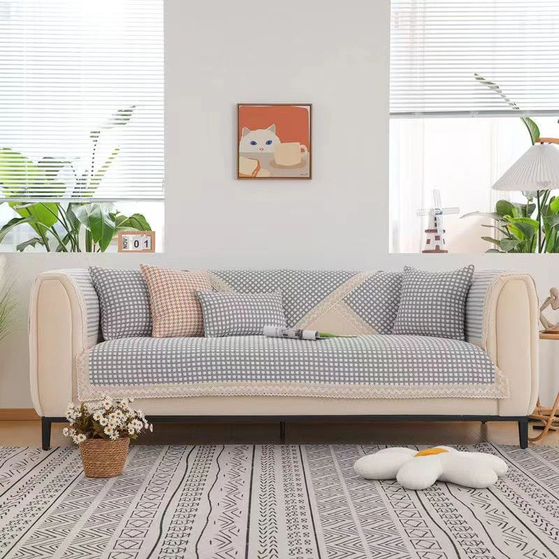 老粗布【沙发巾三件套】<雪花灰>加厚  简约 家用透气三条一套装