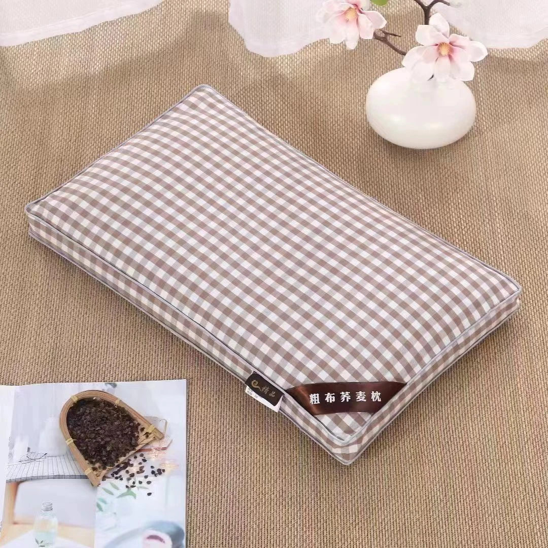 老粗布【立体枕】<咖小格>55X35X10cm<±3cm>荞麦枕头单人 家用